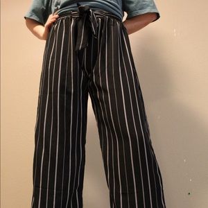 Black and White Striped Wide Leg Pants